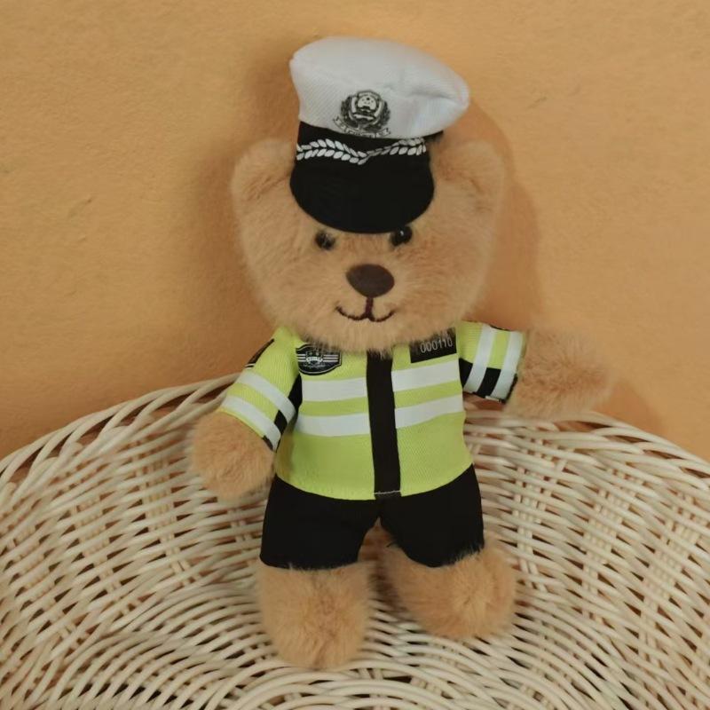 Traffic Police Officer Bear Doll Cute Doll Police Car Keychain Plush Toy Schoolbag Pendant Small Pendant Puppet