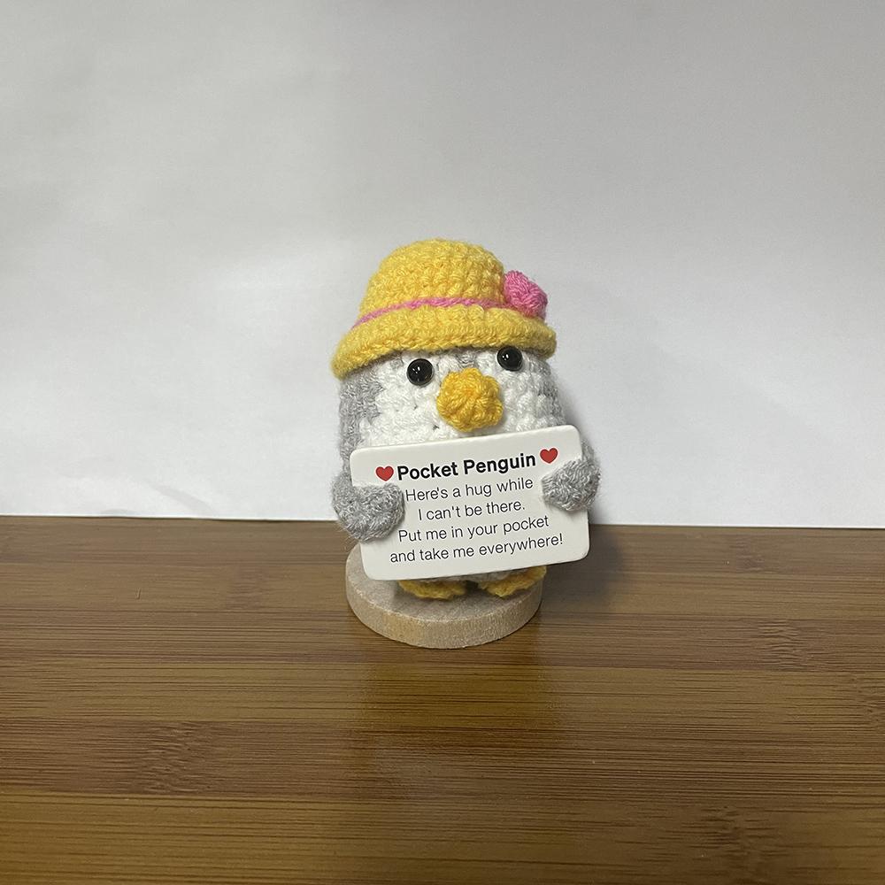 Handmade Knitted Positive Energy Penguin Dolls Ornament Fashion Christmas Hat Penguin Doll With Card Room Home Decoration Gifts