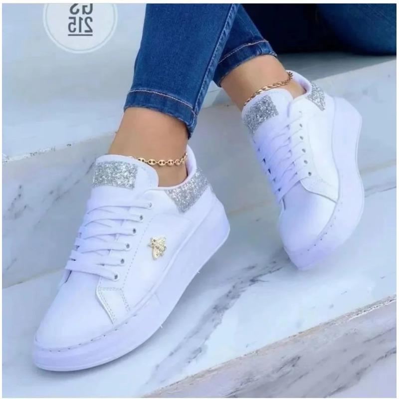 Autumn Shoes Waterproof White Sneakers for Women Korean Version Lace Up Casual Flat Sport Shoes Ladies Vulcanized Shoes 35-43