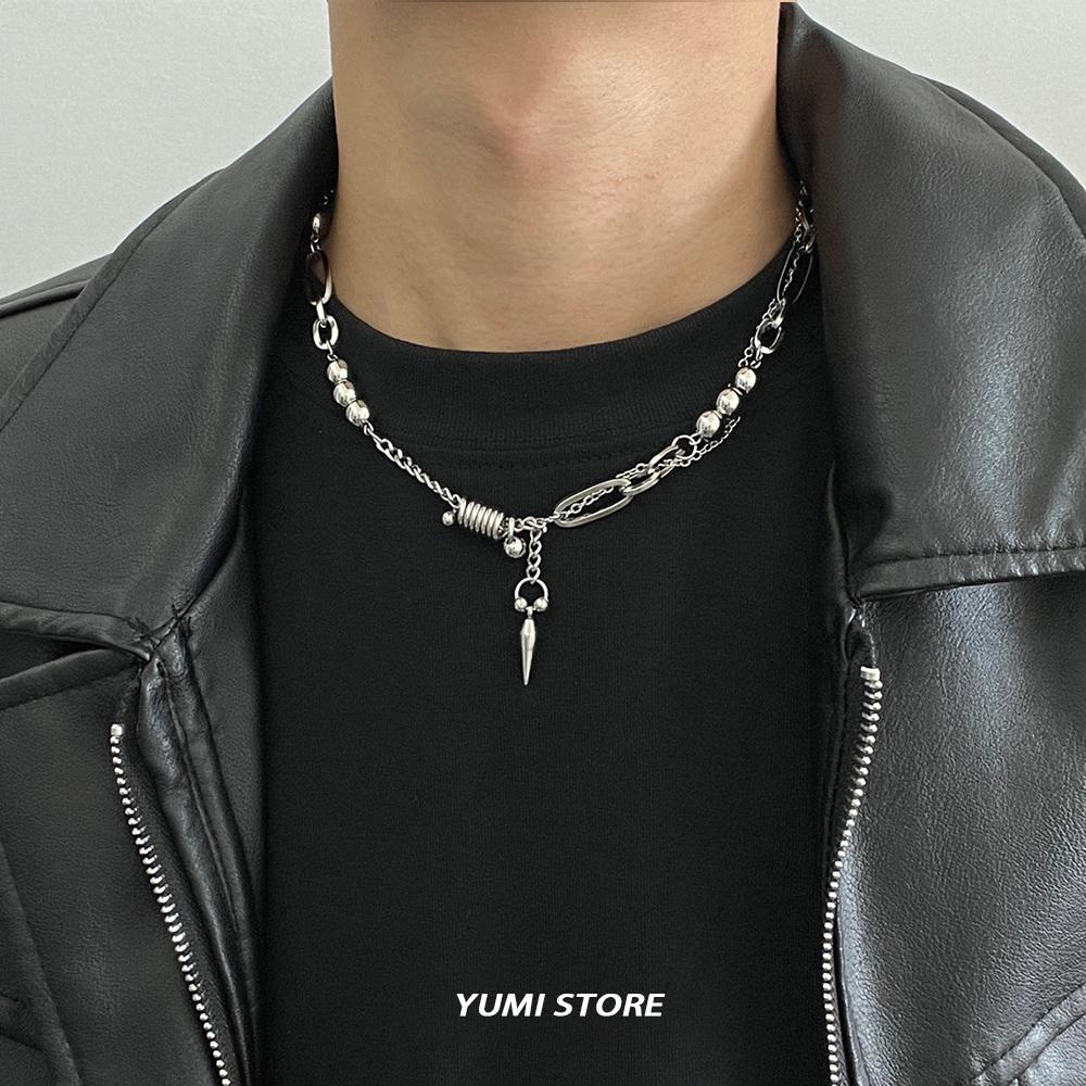 Hip-Hop Rivet Pendant Necklace For Man Woman Punk Titanium Steel Splicing Clavicle Sweater Chain Unisex  Kpop Accessories