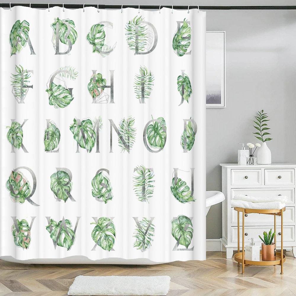 High Quality Leaves Fabric Shower Curtain Waterproof Plant Flower leaf Bath Curtains for Bathroom Decorate with Hooks