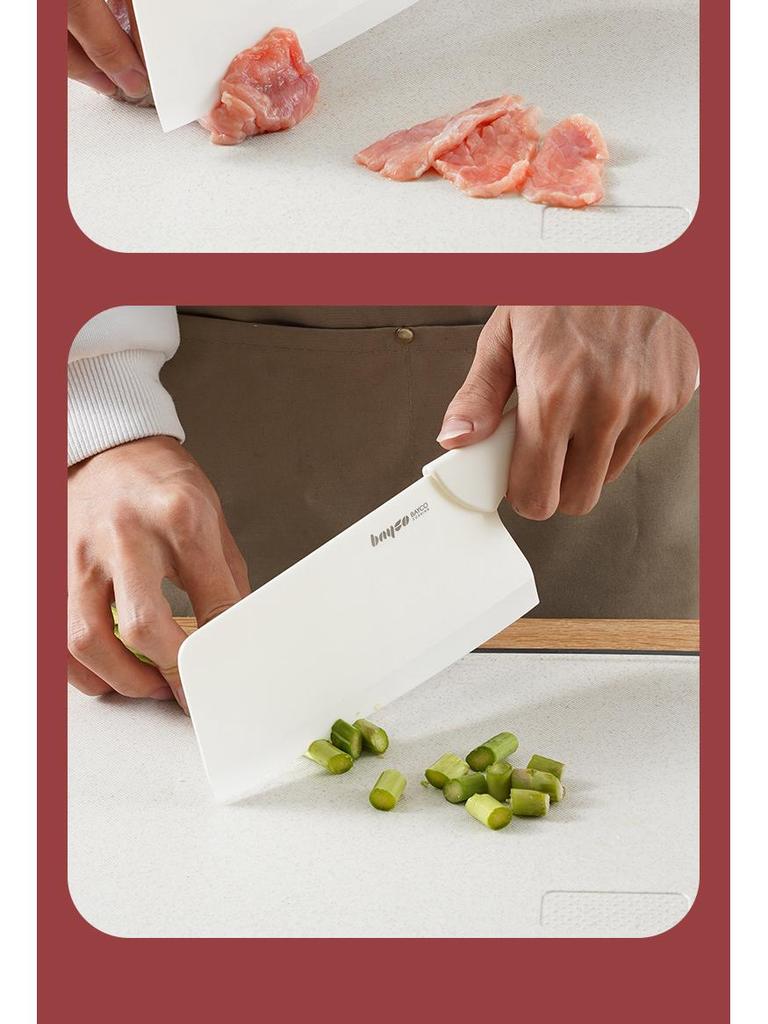 Beige Keramik-Hackmesser für Frauen – Großes, verdicktes, schärffreies Messer für Fleisch & Babynahrung.