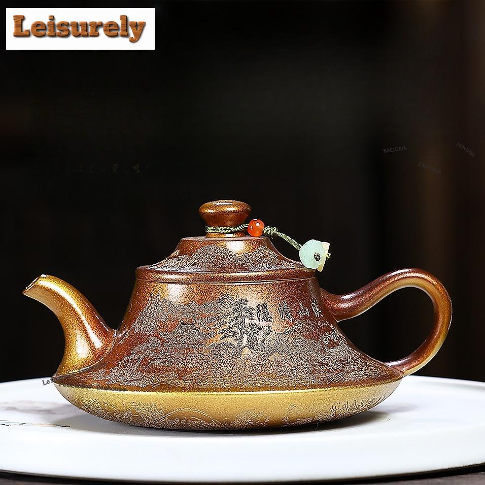 HOYIHM 111ml Luxury Yixing Purple Clay Teapots Handmade Cloud Furnace Pot Raw Ore Golden Sand Dragon Bone Mud Kettle Zisha Tea