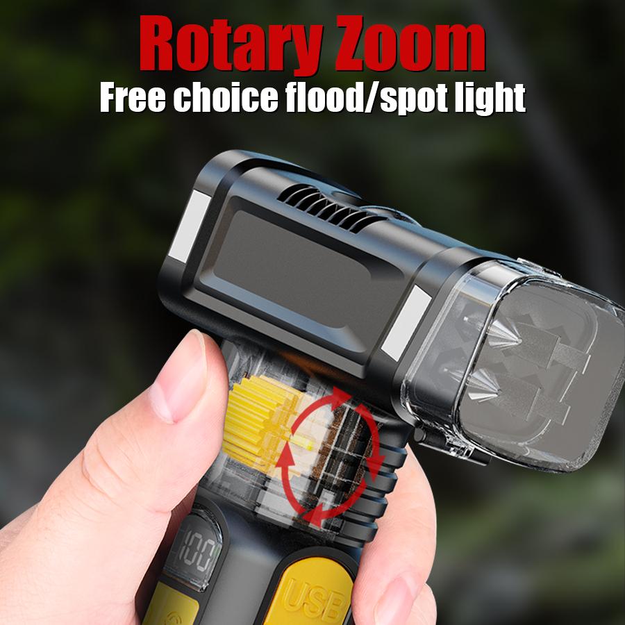 16-in-1 Broken Window LED Flashlight USB Rechargeable Zoom Flashlight Emergency COB Distress Signal Beeping Sound Security Torch