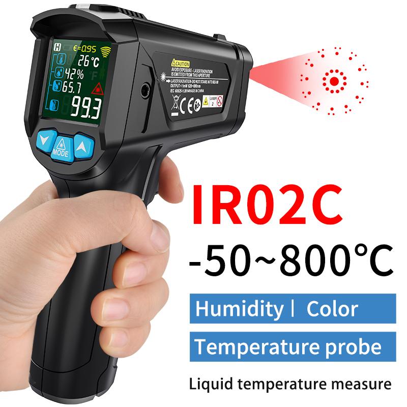 Digital Infrared Thermometer Laser Temperature Meter Non-contact Pyrometer Thermal Imager Hygrometer Color LCD Light Alarm