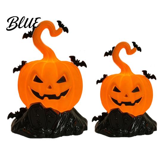 Battery Operated Candle Lights 2Pcs Halloween Pumpkin Night Light, Flameless LED Lamp with Bat Safety Decor, Plastic Tabletop Ornament for Home Party