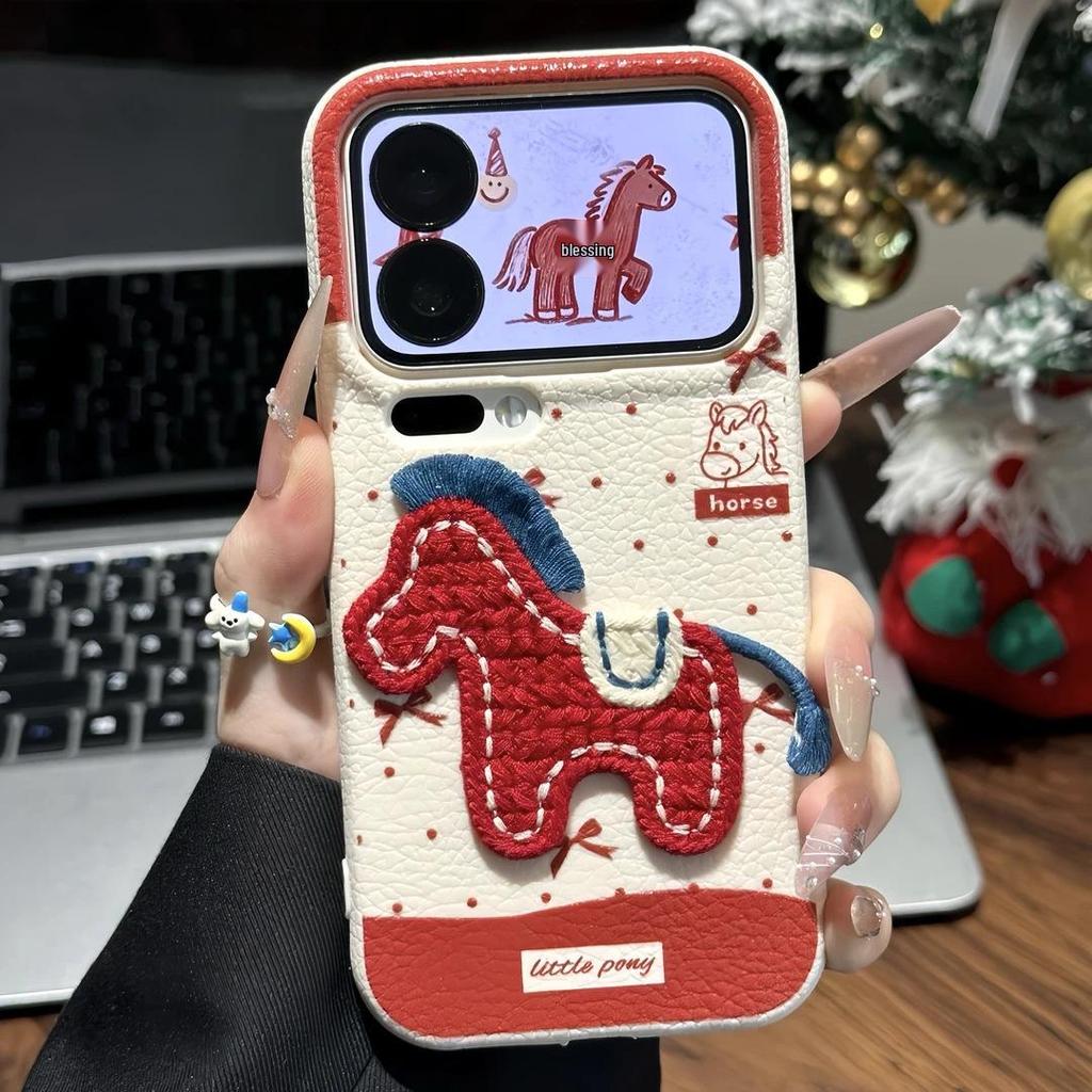 Embroidered Pony OPPO A97 Case - RENO 15 Imitation Leather Texture with Large Hole for FIND X9.