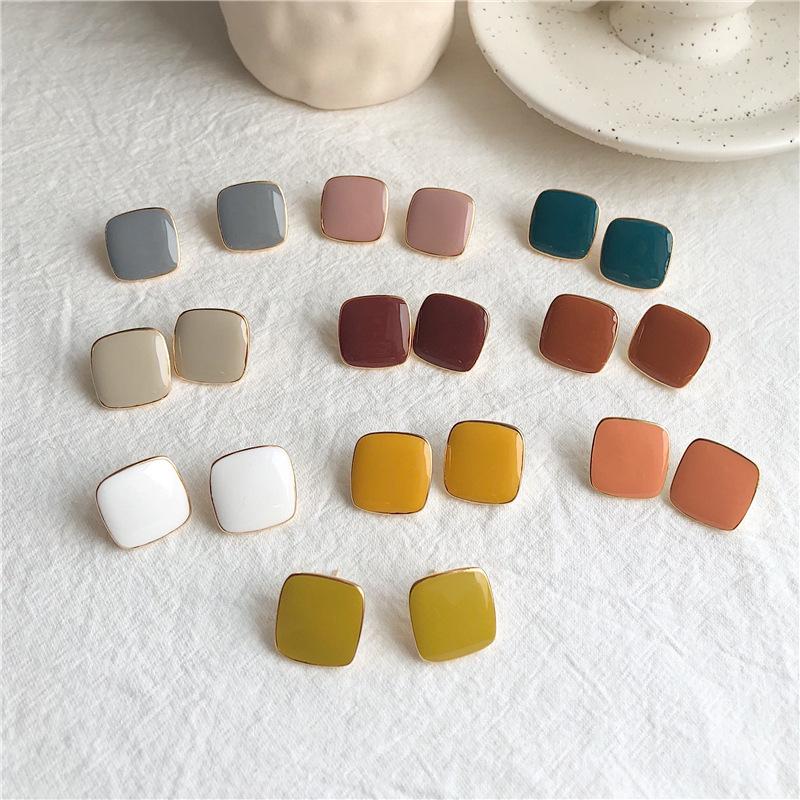 Geometric Green Retro Korean Square Earrings for Women