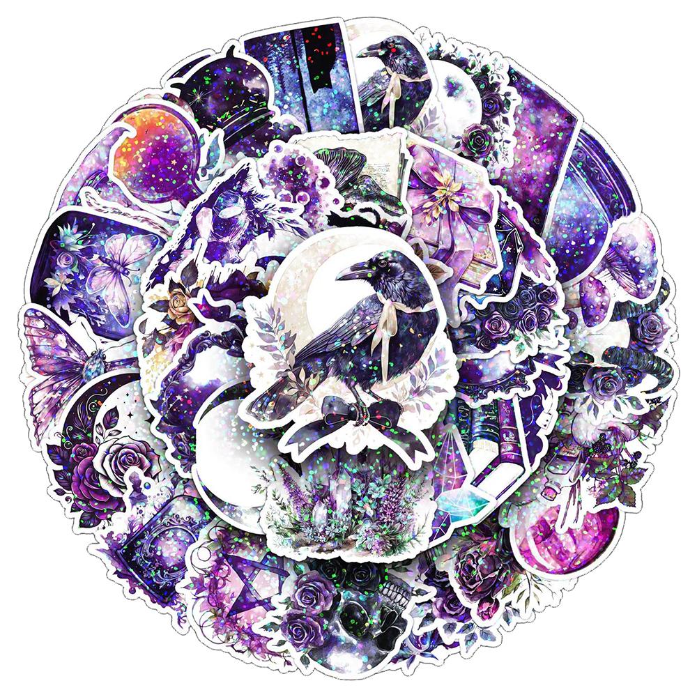 10/30/50pcs Laser Purple Magic Witch Stickers Dark Gothic Aesthetic Graffiti Decals Suitcase Phone Guitar Cool Cartoon Sticker