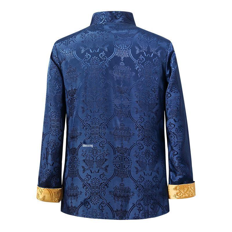 Double-Sided Tang Suit Jacket for Men: Long Sleeve, Chinese Style, Ideal for Middle-Aged & Elderly - Perfect for Spring & Autumn.
