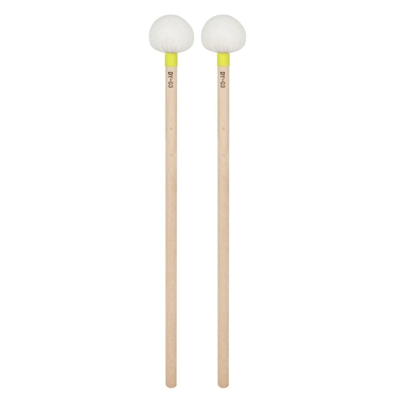1 Pair Felt Head Timpani Mallet Drumstick Wood Handle Percussion Band Stick
