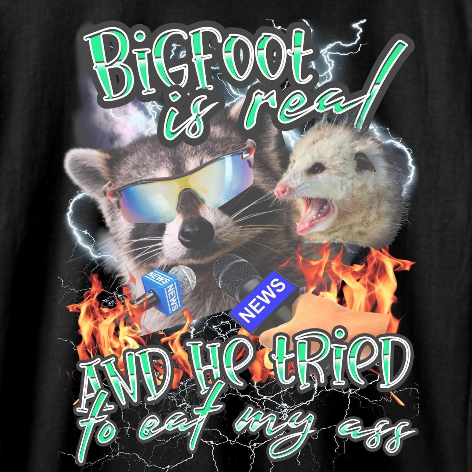 Funny Bigfoot Raccoon Opossum Meme Shirt S