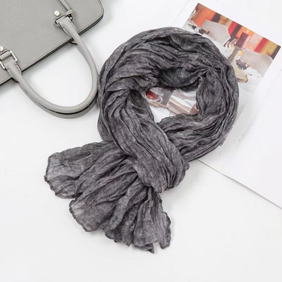 Women Scarf Solid Color Pleated Design Versatile Long Scarf Retro Style Versatile Comfortable Cotton
