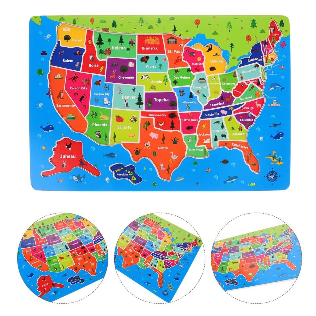 Ifundom Holz USA Karte x Pädagogisches Puzzle für Altersstufen Zufällig Großartig für Geographie Lernen und Kognitive Entwicklung Puzzle, 17" 11", Kinder, 4-8, Mädchen,