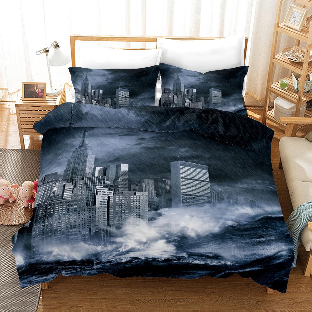 Doomsday Duvet Cover Statue of Liberty Eiffel Tower Bedding Set Polyester World Disaster Theme Comforter Cover for Boy Teen King