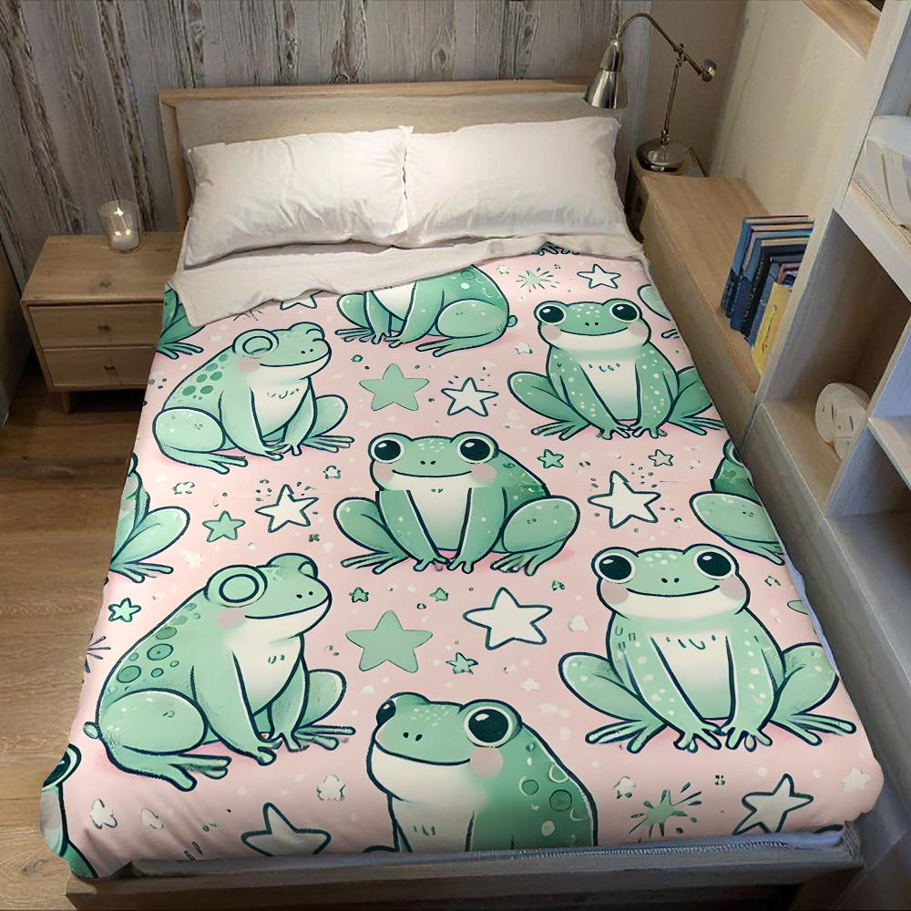 Pink Star Frog Flannel Blanket Warm Soft Halloween Christmas Couch Warm Cozy Decorative Decor Gift for All Season