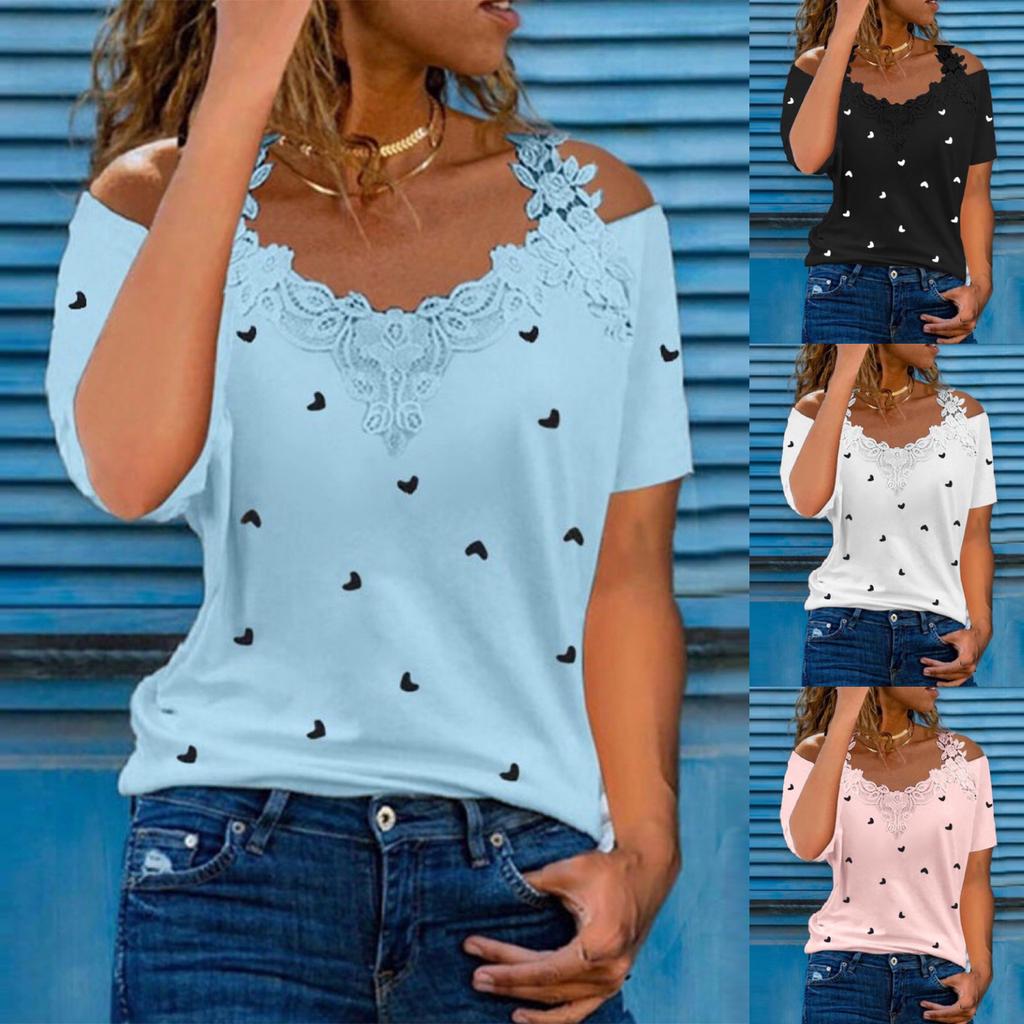 Fashion Women's Sexy Color Round Neck Small Love Loose Casual Temperament Top