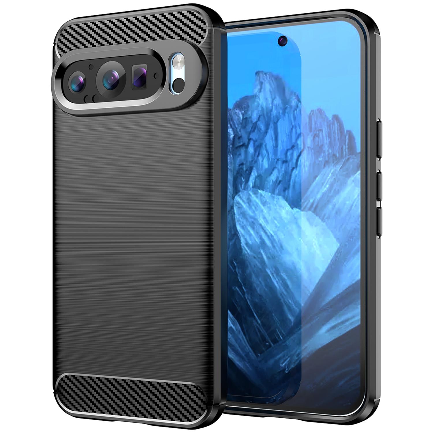 

For Google Pixel 9/Pixel 9 Pro Case Brushed TPU Phone Cover Carbon Fiber Texture Black