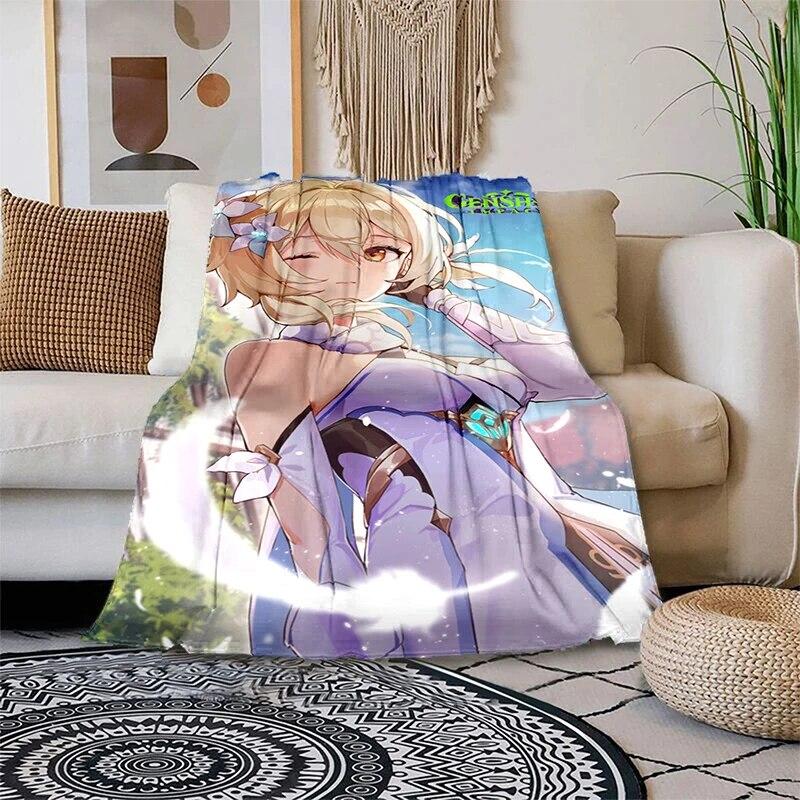 Genshin Impact Měkká plyšová rozkládací pohovka házecí kreslený moderní flanelový povlak na deku Gedruckt Bettdecke Geschenk piknikové deky