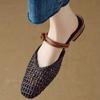 Summer New Baotou Semi-drag Women Wear Fashionable Leather Retro Hollow Woven Soft-soled Flat-soled Cool Slippers