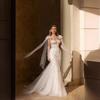 Wedding dress temperament summer new one-word shoulder wedding dress large skirt disassembly lace trailing wedding dress