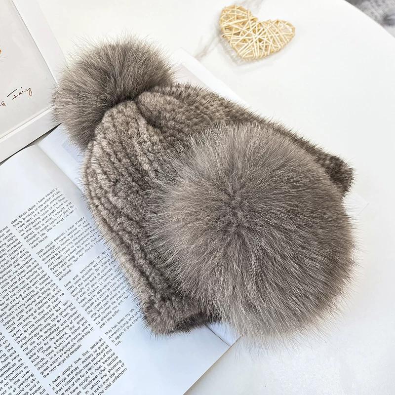 Double-sided Mink Hair Elastic Ear Protection Hat Female Winter Cute Sweet Warm Ear Protection Whole Fur Fox Fur Hat