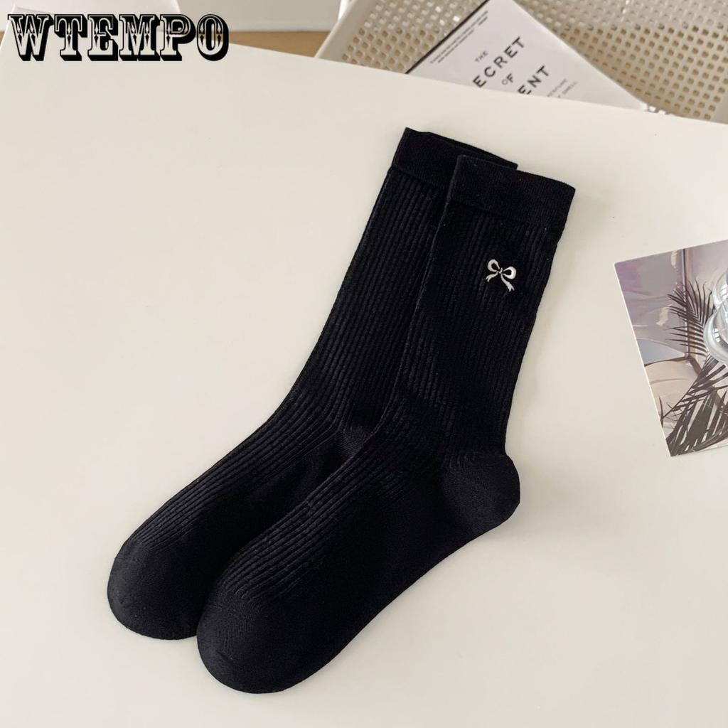 5pcs White Bow Socks Women Ballet Style Mid-calf Socks Summer Thin Stockings Cotton Stacked Socks