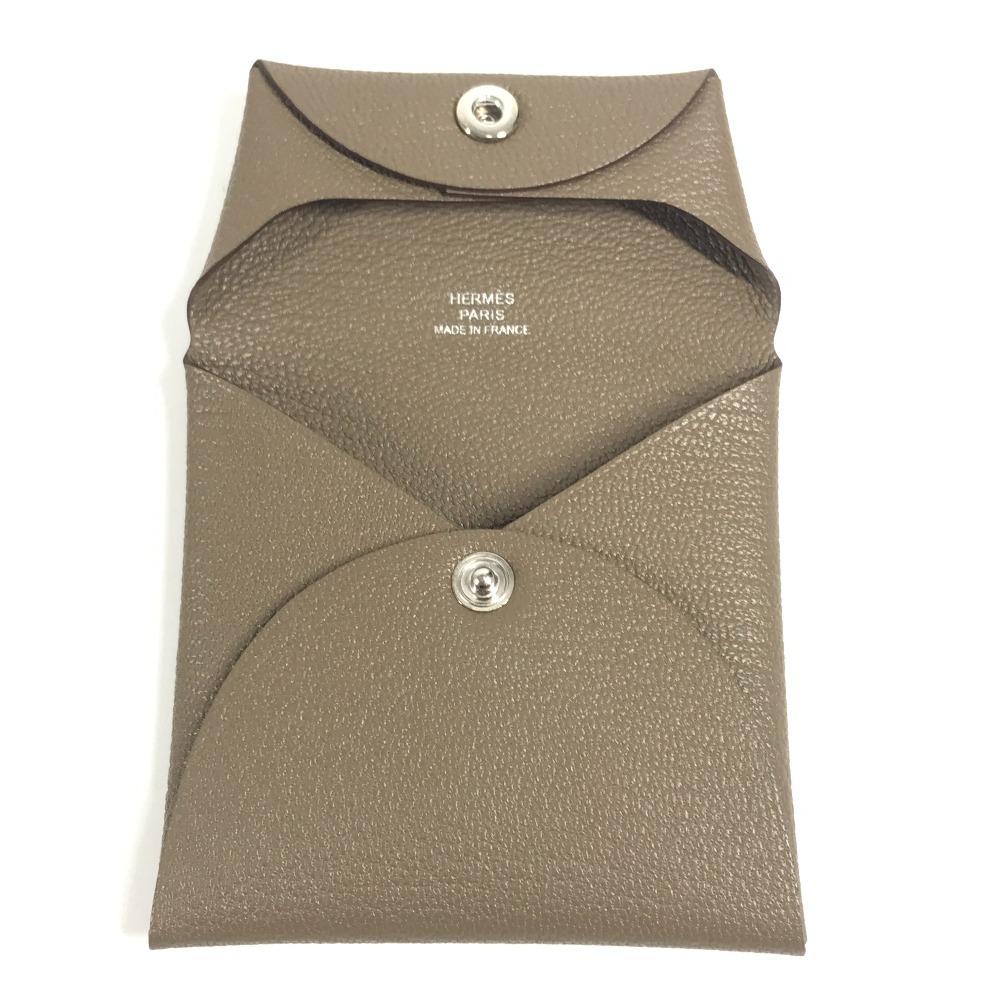 HERMES Bastia Wallet Coin Case Square coin purse Chevre Etoupe gray Unused
