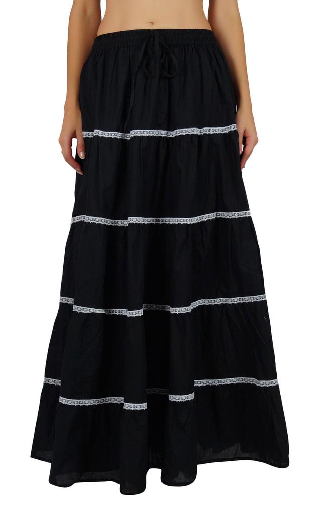 Bimba Damen Langer ausgestellter Baumwollrock Boho Maxi Unterteil Elastische Taille