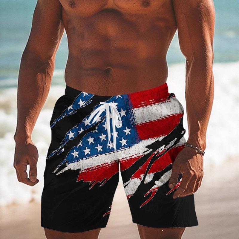 New Independence Day D Printed Casual Breathable Men's Beach Pants Breathable and Comfortable