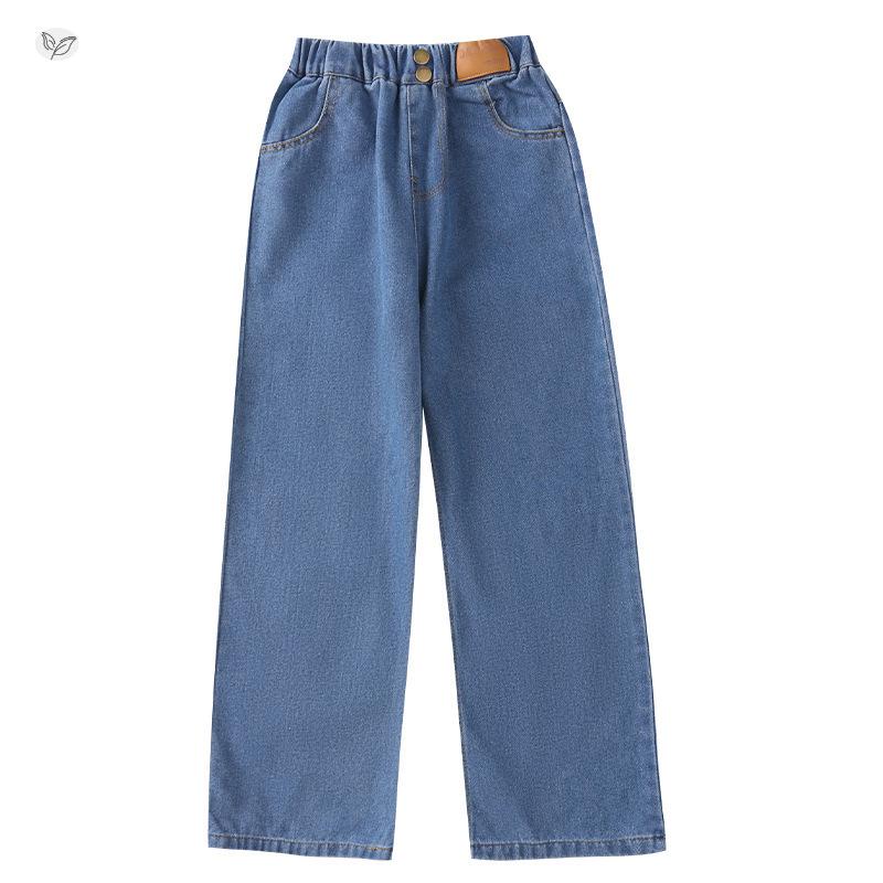 Girls' Patchwork Denim Wide-Leg Pants - Autumn/Winter 2025 Korean Style for Children