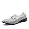 Fashion 2025 Men Evening Formal Dress Rhinestone Shoes Loafers Casual Prom Wedding Party Leather Slip on Shoes Silver Zapatillas Male