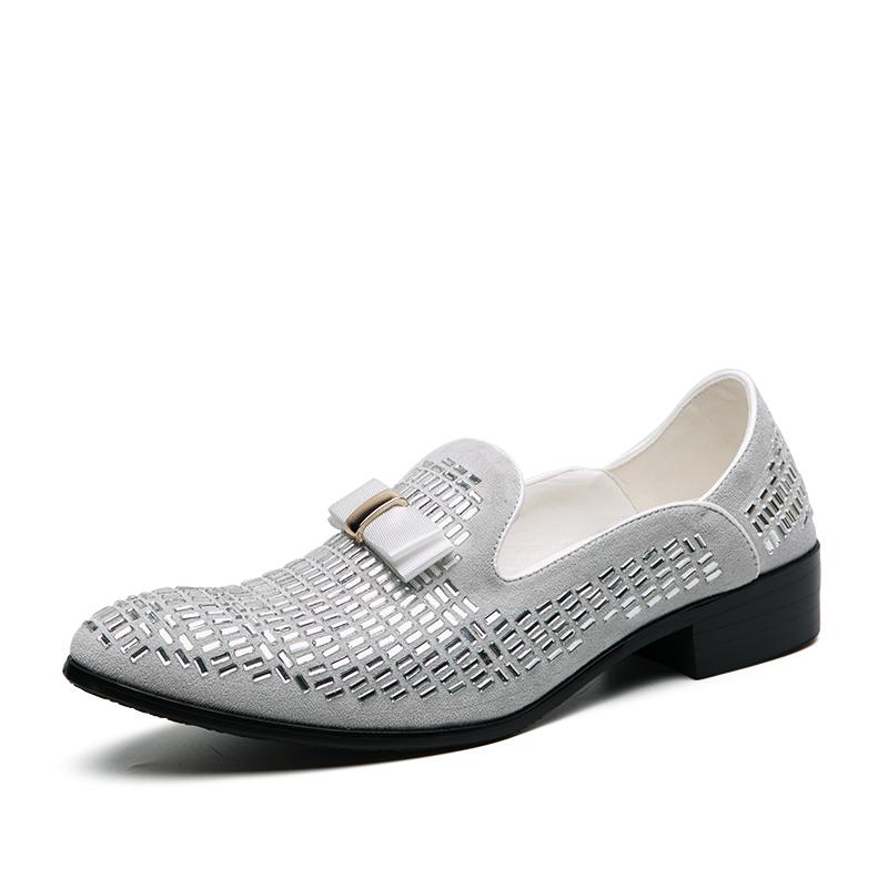 Fashion 2025 Men Evening Formal Dress Rhinestone Shoes Loafers Casual Prom Wedding Party Leather Slip on Shoes Silver Zapatillas Male