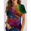 Womens V-Neck Loose Fit Short Sleeve T-Shirt With Floral Print Casual Top