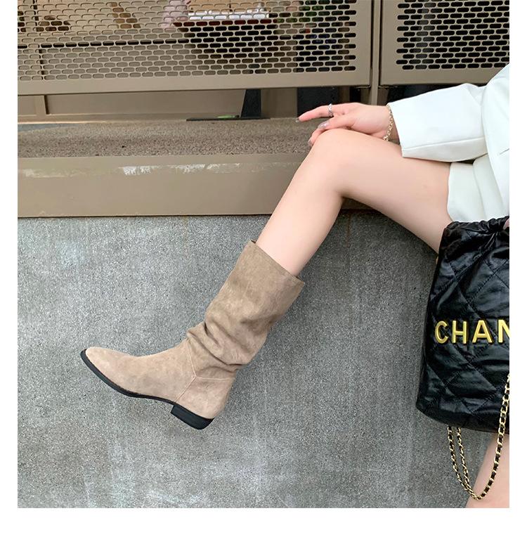 

Grape mom studiolee retro pointed toe thick heel western cowboy boots mid tube skinny pile boots women autumn winter 34