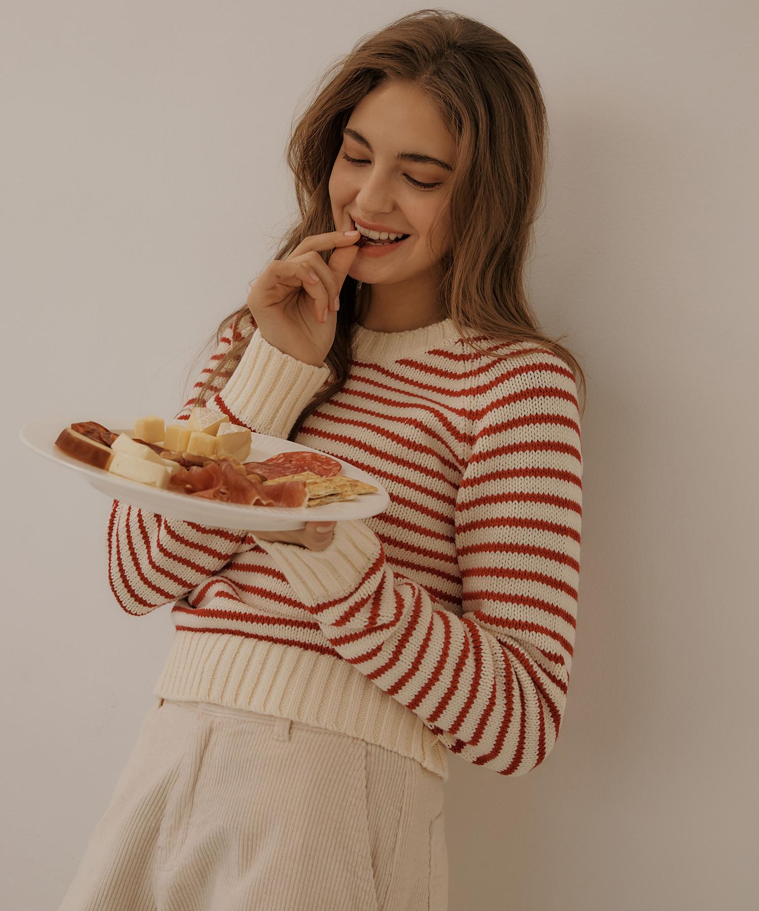Plack Woman Striped Raglan Knit Red O/S/Free