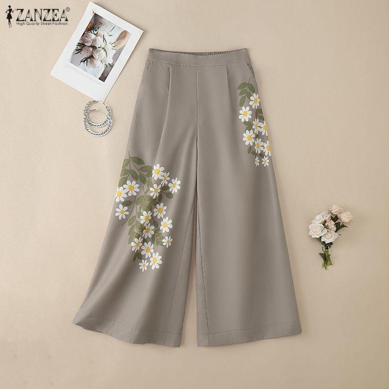 ZANZEA Women Casual Floral Print Loose Wide Cropped Pants