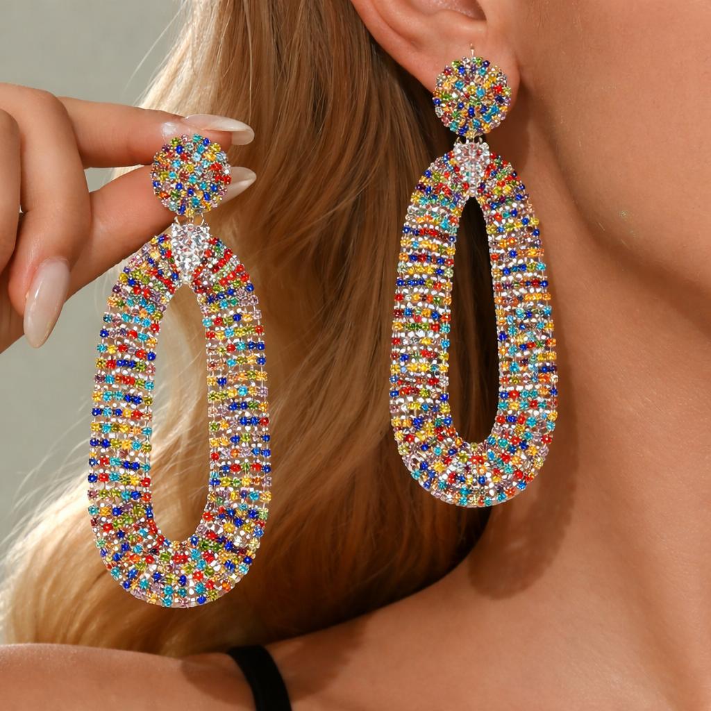 

Light luxury colored geometric earrings with European and American design, personalized temperament, high-end earrings for women