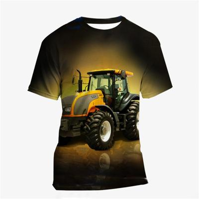 Summer Round Neck Cartoon Tractor Pattern 3D Printed Top Fashionable Casual Short Sleeved Children's Boy T-shirts