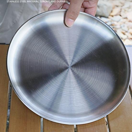 Camping Dinner Plate Stainless Steel Serving Plate Rustproof Heat-Resistant Reusable Dishwasher Safe Feeding