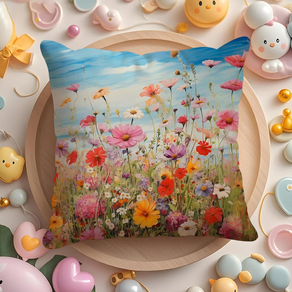 Midsummer Nights Flowers Cushion Cover Short Plush DoubleSided Printing Home Machine Washable in Warm Winter Pillow Cover