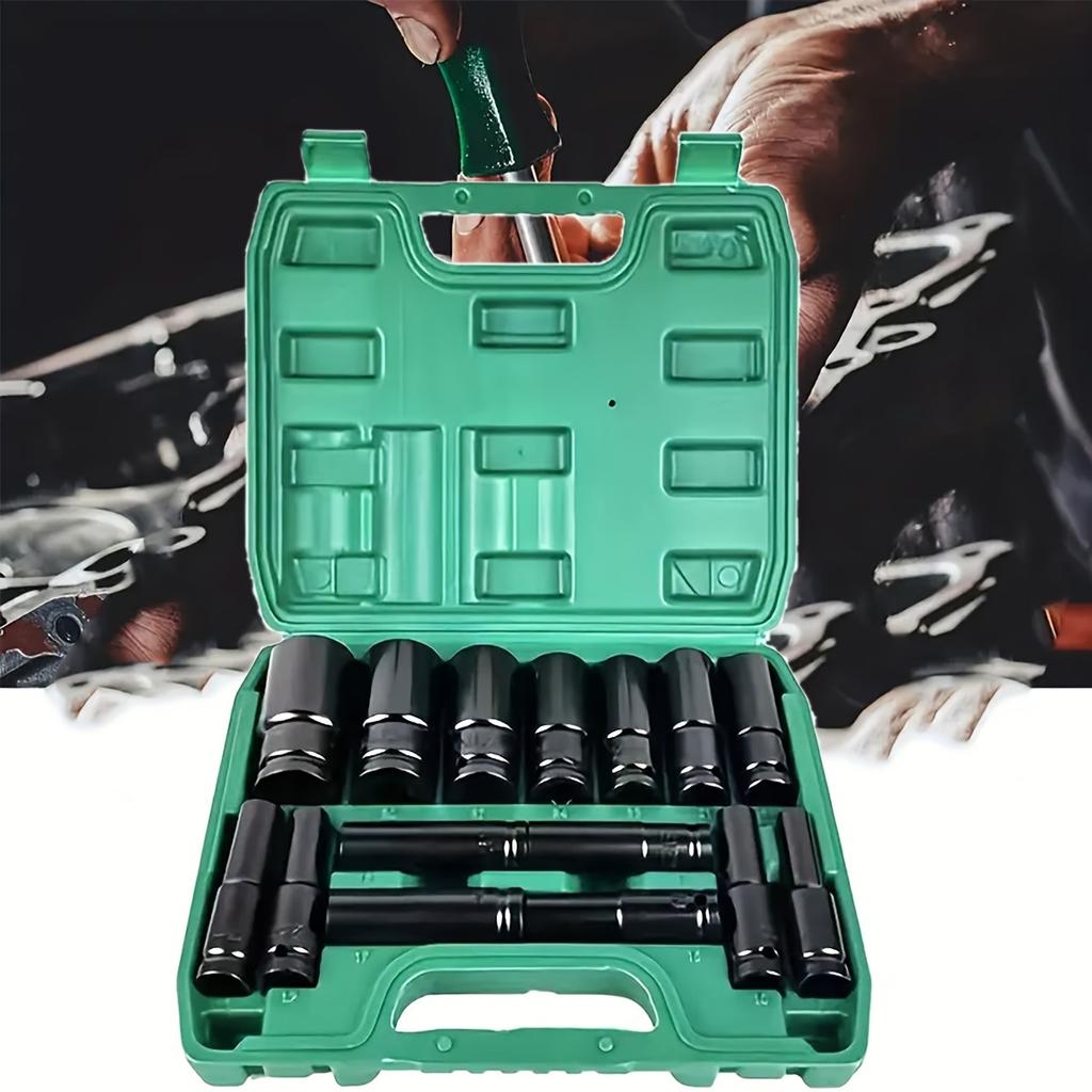 15pcs 1/2 Inch Hex Impact Wrench Sockets Black Finish Heavy Duty Socket Set Carbon Steel Deep Sleeve For Auto Repair