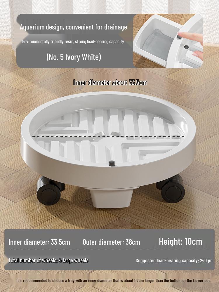 Tempered Mobile Flower Pot Tray with Wheels and Drawer – Round Base, Water-Receiving Tray for Potted Plants