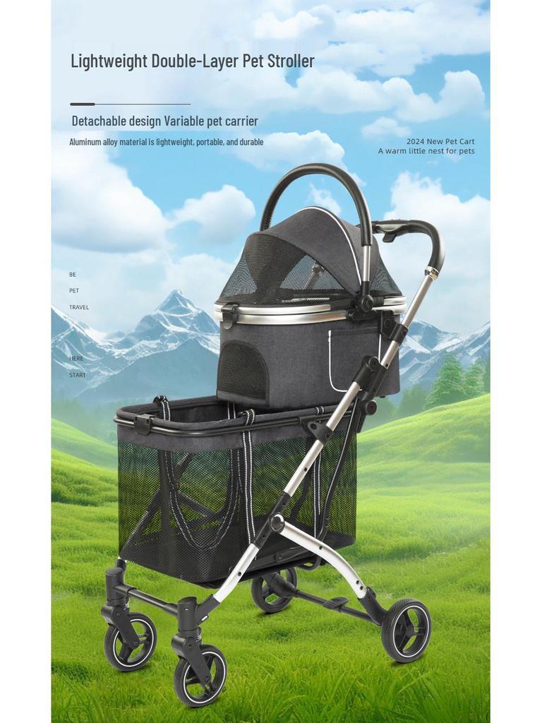 Double-Layer Pet Stroller: Spacious Design for Multiple Cats & Dogs, Removable Carriage