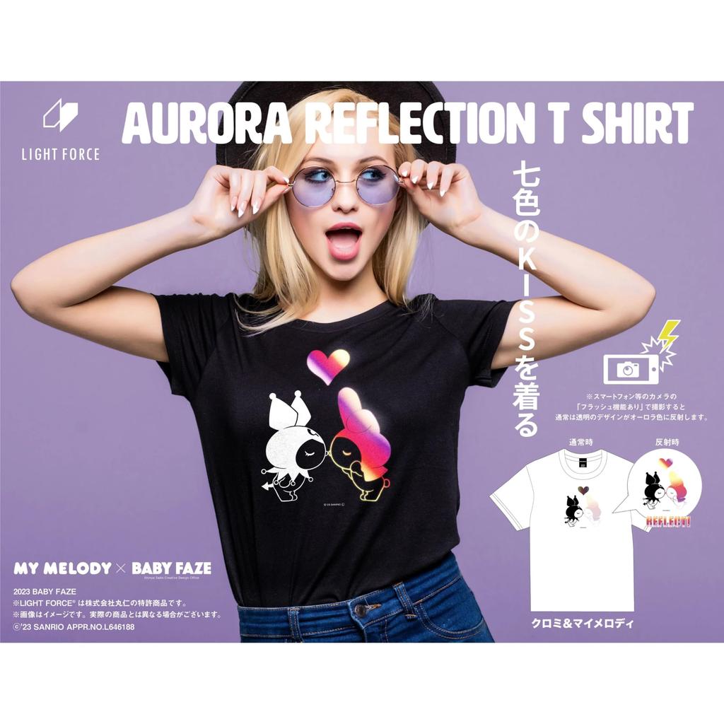 Phase Sanrio Short Sleeve Kuromi My Melody Aurora Reflection LIGHT Patented Photogenic [Baby Co., Ltd.] T-shirt, Clothing, & T-Shirt, White, Women's,