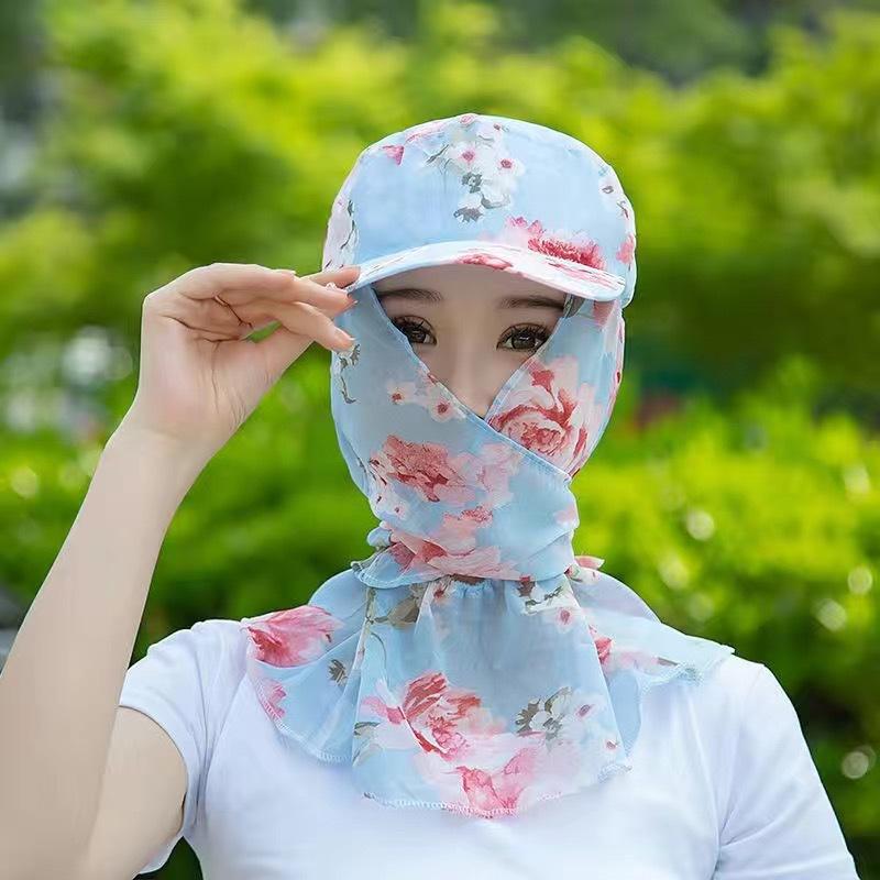 New summer outdoor tea picking sun hat women's face protection neck protection sun protection mask hat integrated neck protection sun hat women