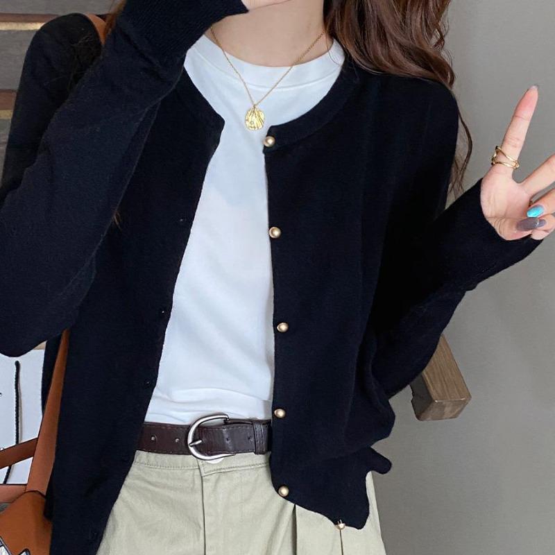 Autumn Fashion Solid O-neck Knitted Cardigan For Women Winter Long Sleeve Casual Cardigans Sweater Coats Ladies Slim Fit Vintage Kniwears Jacket 31063