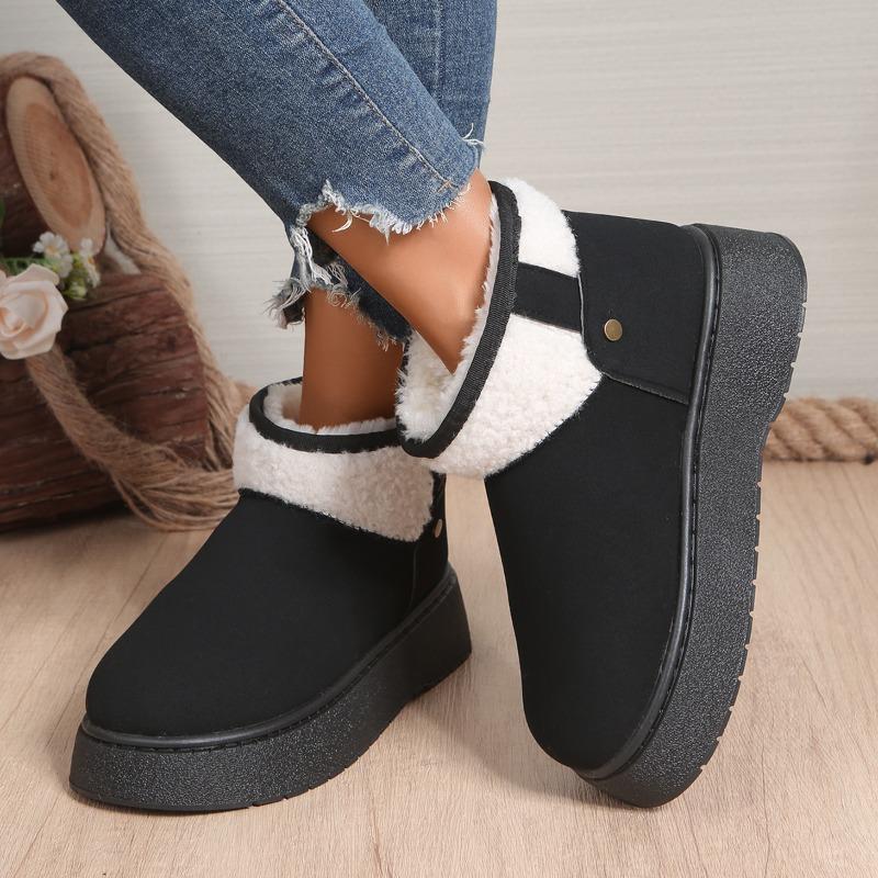 

Модные хлопковые ботинки Зимние Новые с круглым носком Замшевый рукав Шерстяные Теплые на платформе Противоскользящие Износостойкие Снежные ботинки 42