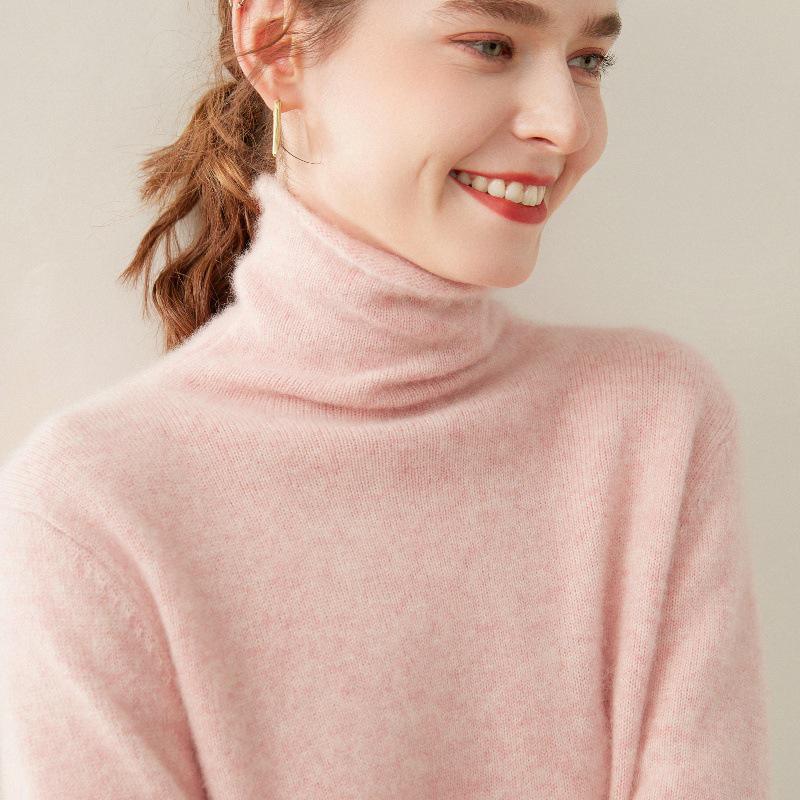 100% Cashmere Women's High Neck Slim Fit Sweater - Autumn/Winter Fashion Versatile Base Layer