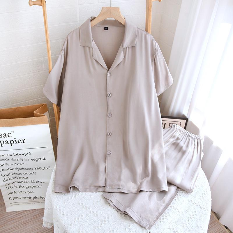 Premium Cotton Silk Satin Couple Pajamas: Women's Spring/Summer Set and Men's Long Sleeve Pants Set